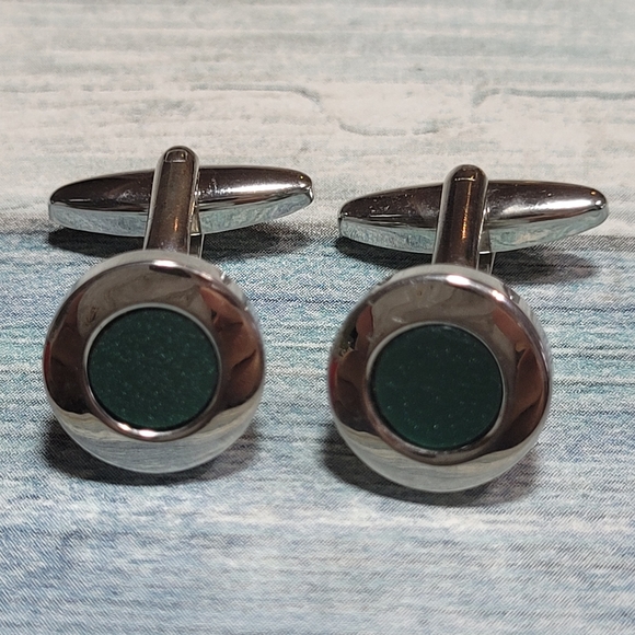 Other - Round Green and silver Cufflinks.
